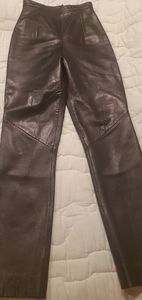 Black kidskin women's real leather pants
